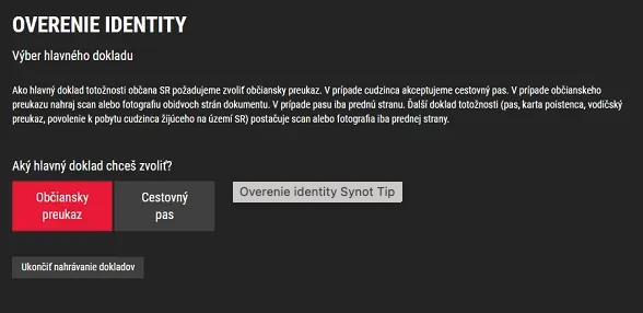 Overenie identity pri registrácii do Synottip.