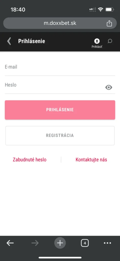 Doxxbet prihlásenie cez mobilný web na tablete alebo mobile